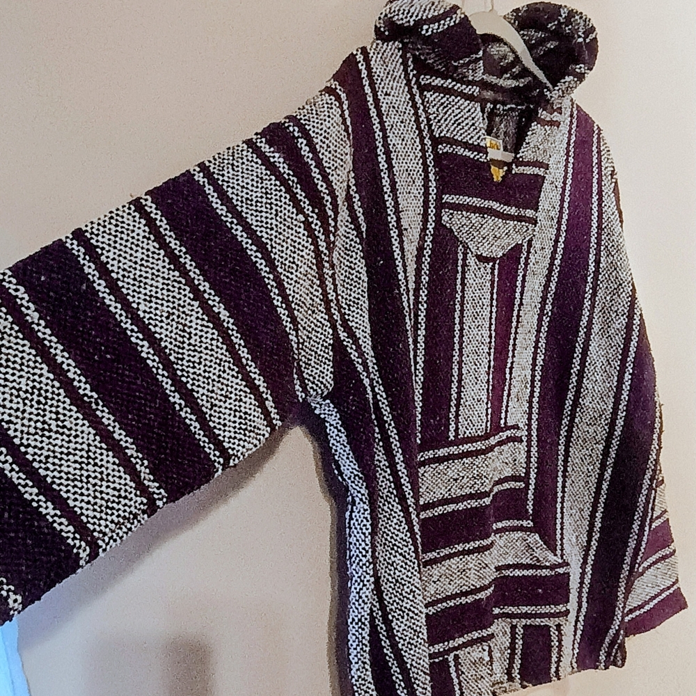 Iguana Jack Mens Striped Baja Hoodie in Purple and Cream - Picture 2 of 5